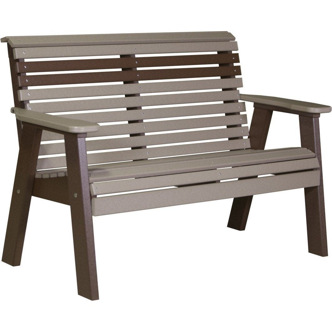 Plain Outdoor 4' Bench Weatherwood & Chestnut Brown