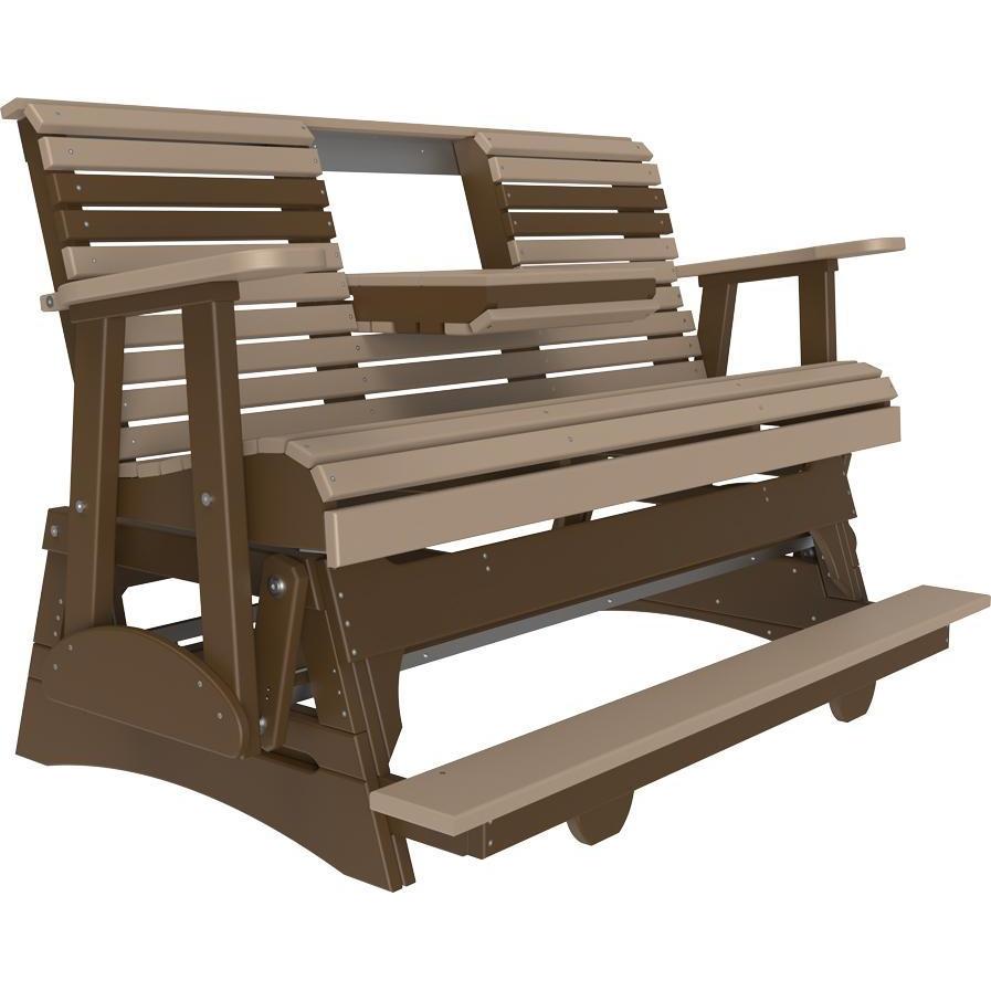 5' Plain Balcony Glider Weatherwood & Chestnut Brown-The Amish House